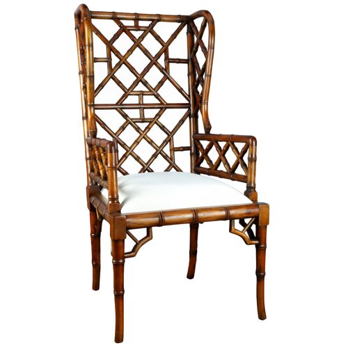 Chinoiserie Wingback Chair, Distressed Walnut~P77499255